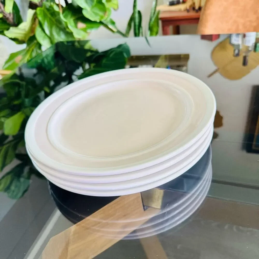 4 KATE SPADE LENOX Blush Pink Tan Sculpt Stripe Ceramic Gloss Dinner Plates Set